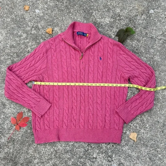Polo Ralph Lauren icon logo cotton cable knit sweater in pink marl size XL